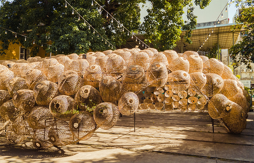 Cambodian village scene with bamboo weave craft