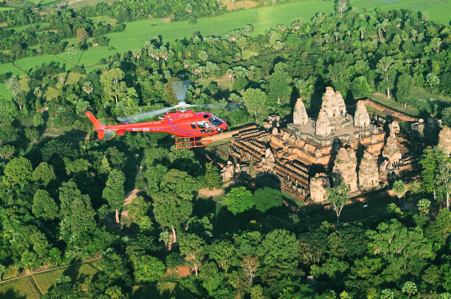 Cambodia culture tours by helicopter - Breathtaking aerial views of Angkor Wat’s temple complex