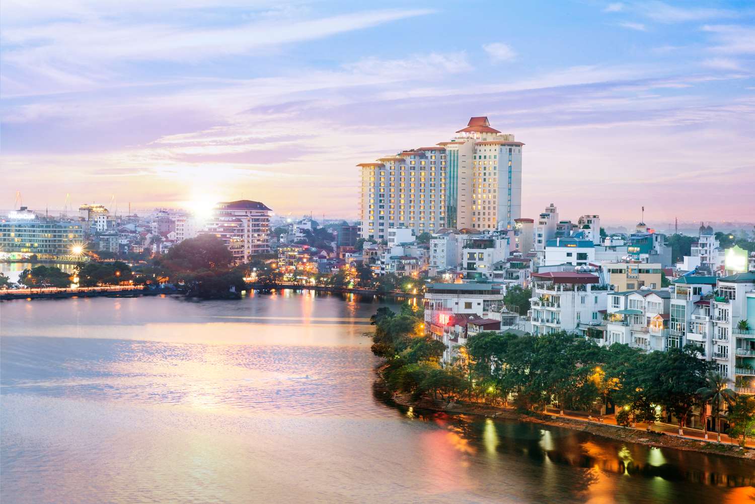 Panoramic view of the lakeside hotel at hotel pan pacific hanoi