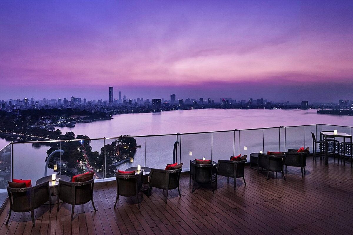 Rooftop bar with stunning panoramic view of West Lake at hotel pan pacific hanoi