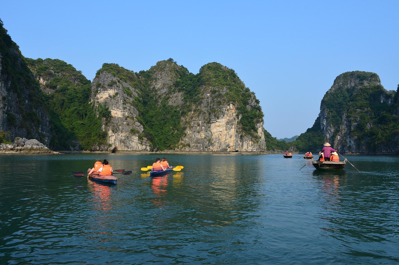 Enjoying Halong bay’s nature with kayak.