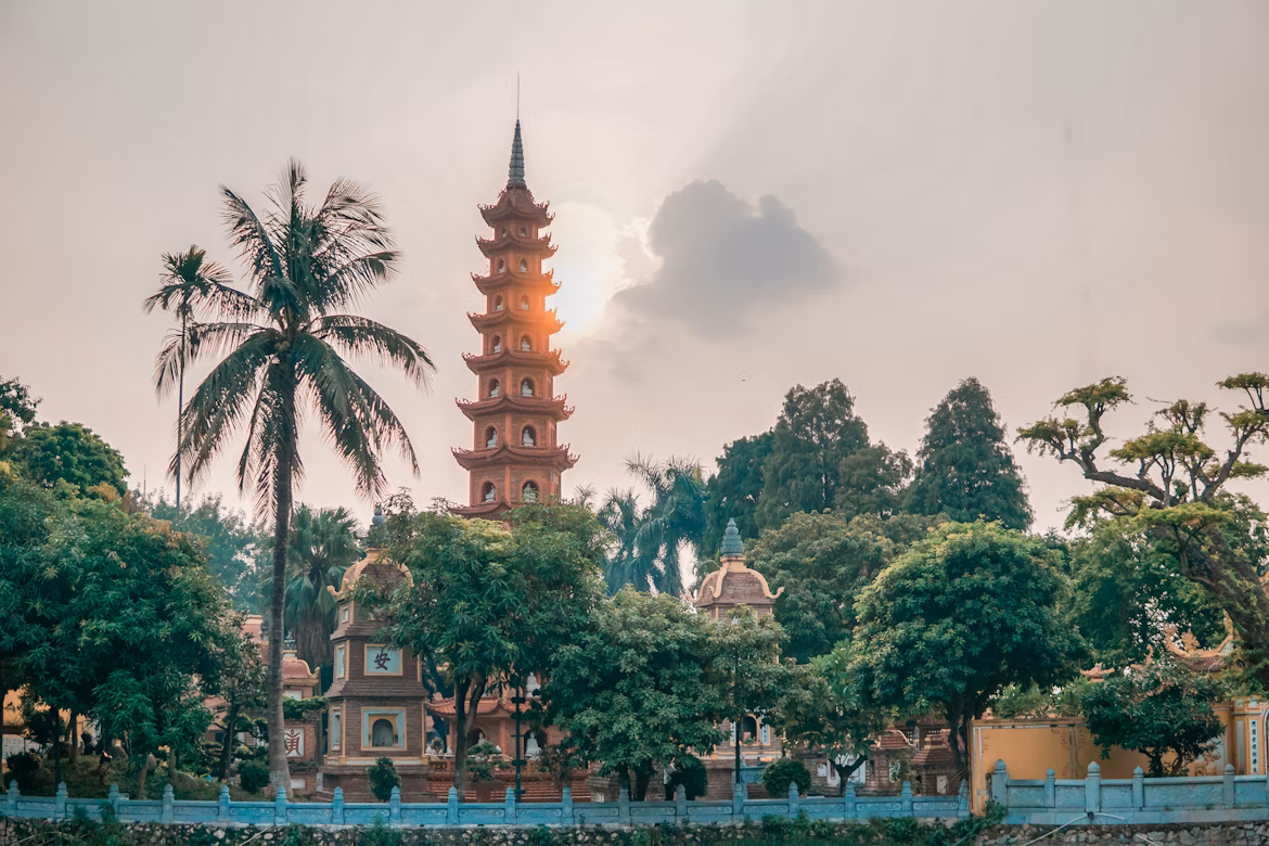 Tran Quoc Pagoda in Hanoi, a peaceful stop on your Vietnam Cambodia Laos itinerary 14 days.