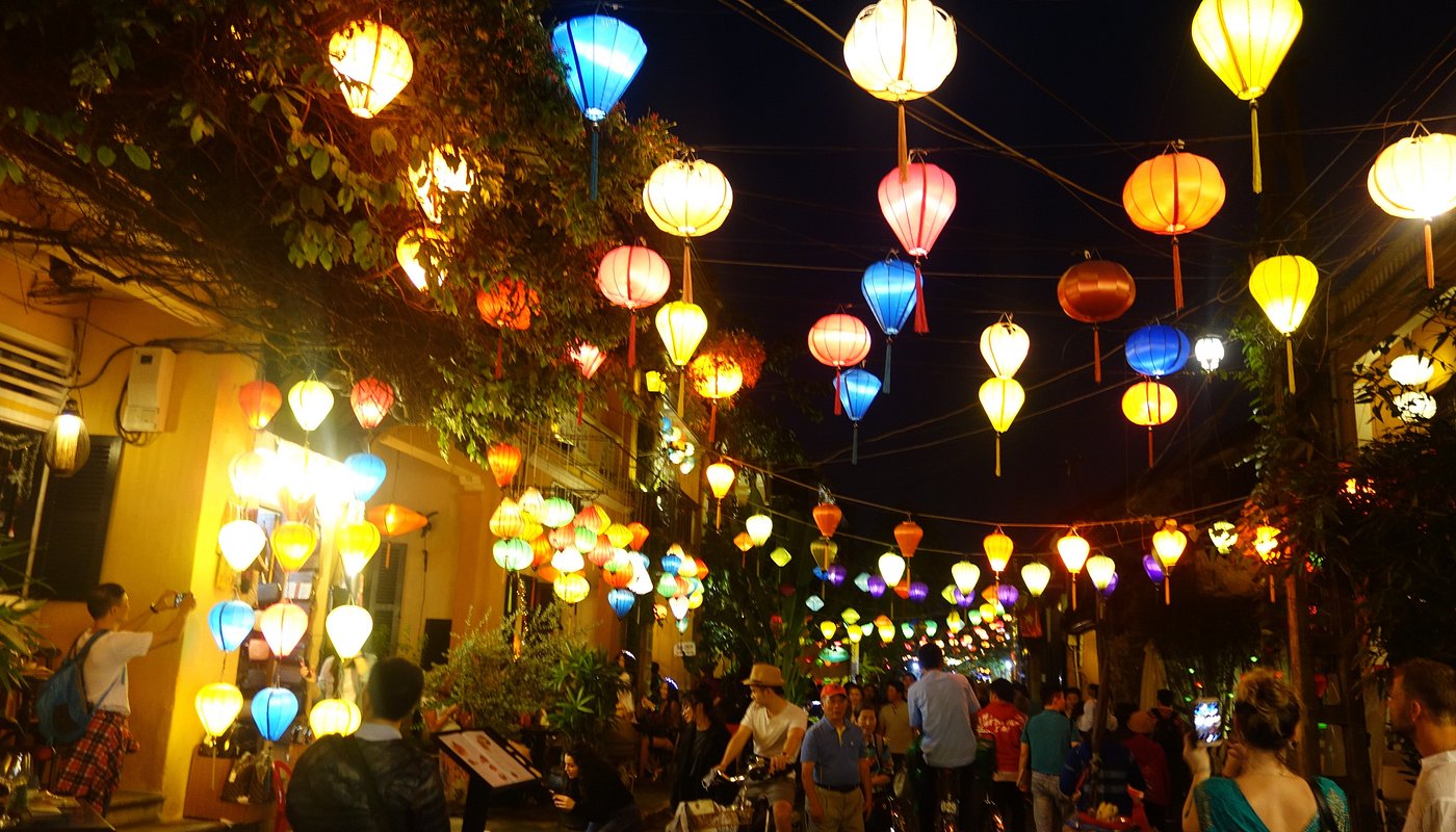 A lively night scene in Hoi An, Vietnam in May