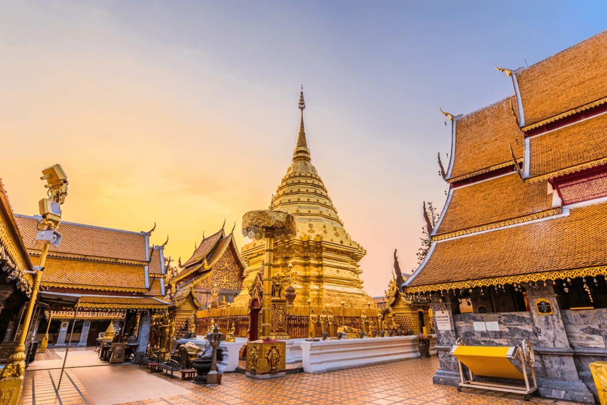 Wat Phra That Doi Suthep, a mountaintop Buddhist temple offering breathtaking views for Northern Thailand travel.
