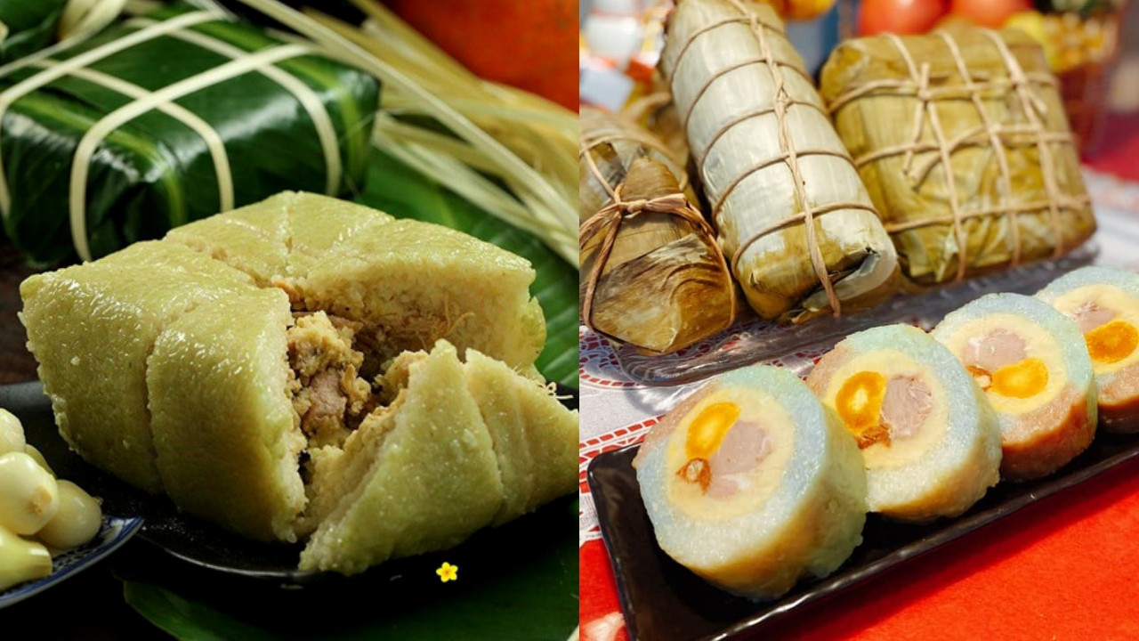 Bánh Chưng and Bánh Tét, iconic Vietnamese New Year’s Food symbolizing prosperity, family unity, and traditional Tết celebration in Vietnam.
