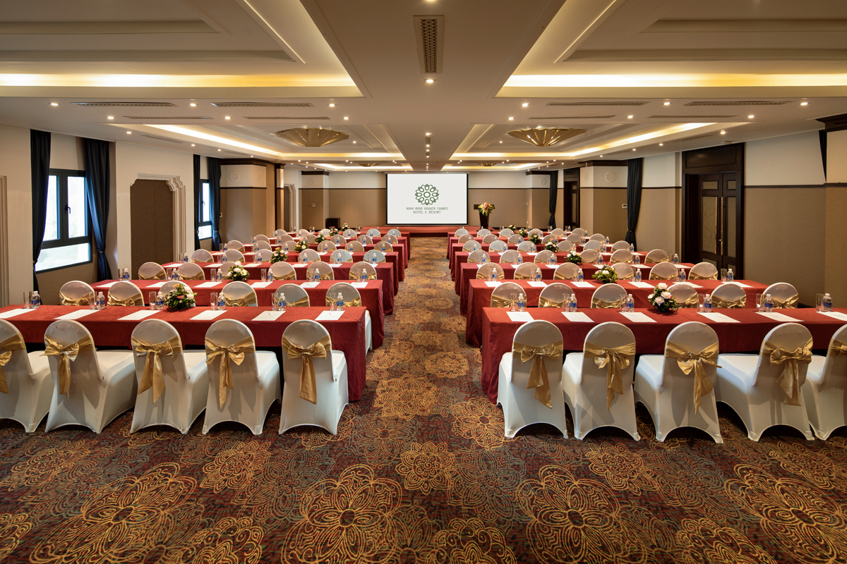 Conference hall at Ninh Binh Hidden Charm Hotel & Resort featuring elegant setup for meetings, events, and corporate gatherings.