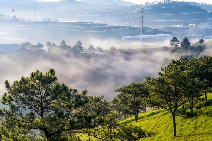 Elevated view of the hillside city of Da Lat, Vietnam in August