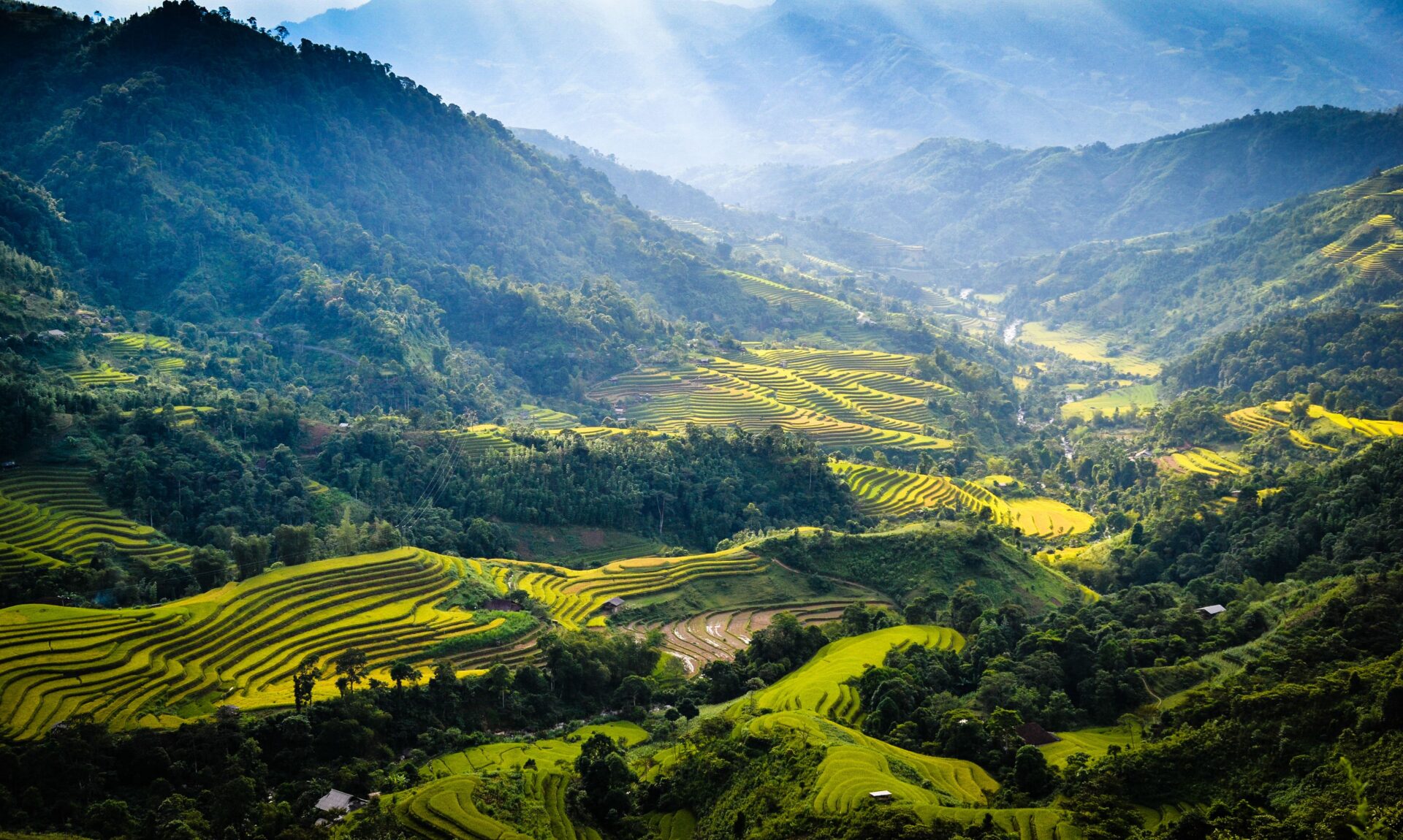 steep mountainsides of Ha Giang, a dramatic highland landscape in Vietnam in June