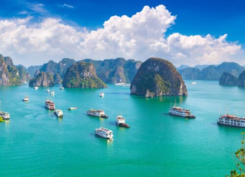 Panoramic view of Ha Long Bay, Vietnam in July