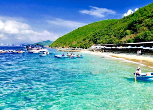 A sunny day on a secluded beach in Nha Trang, Vietnam in August