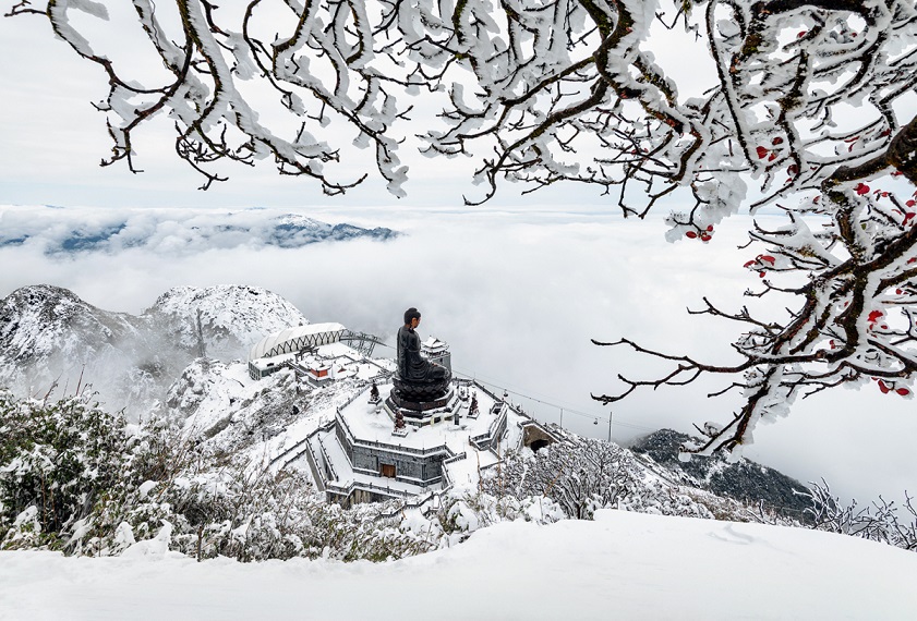 Frosty terraced landscapes typical of Sapa, Vietnam in January