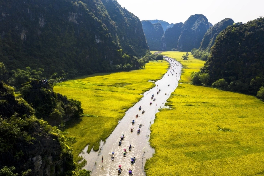 An aerial view of Tam Coc, a stunning sight in Vietnam in October