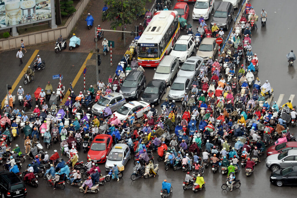 View of chaotic and heavy traffic in Vietnam, a common sight when travelling Vietnam solo