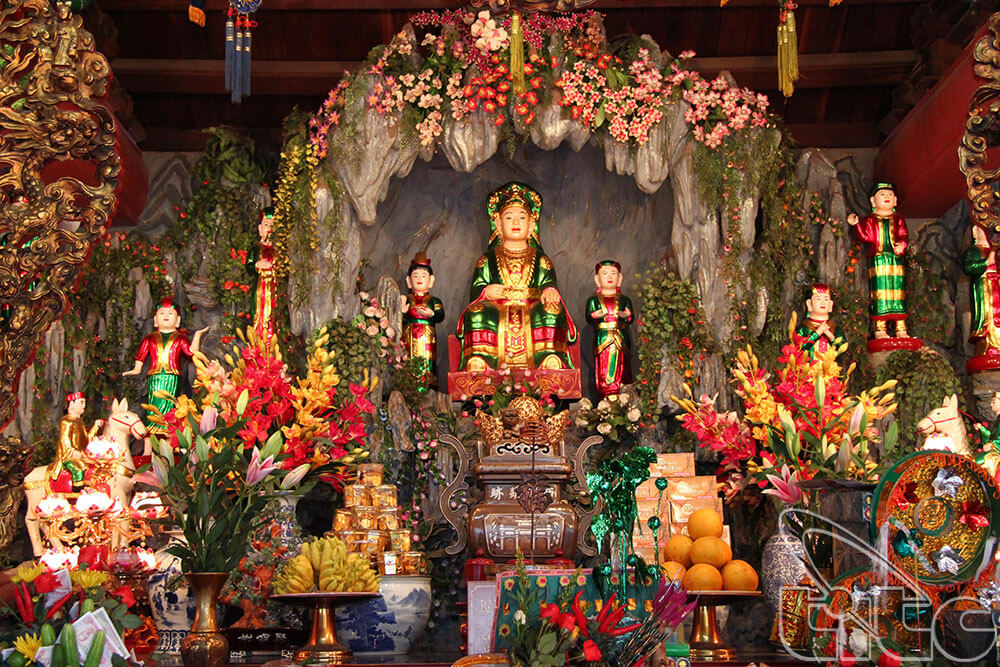 An ornate altar inside Tay Ho Temple, located on West Lake Hanoi