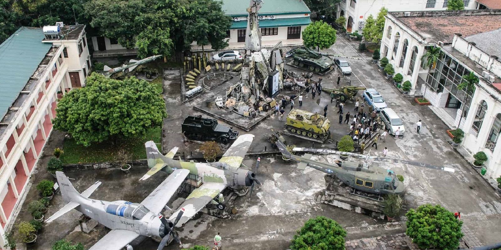 An aerial view of the courtyard of the Vietnam Military History Museum, located near Ba Dinh Square