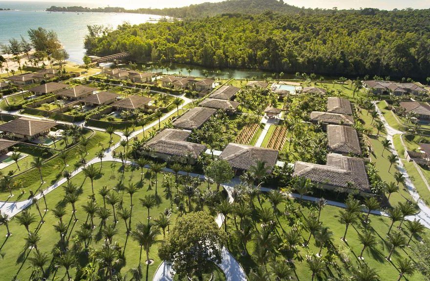 An aerial view of the serene Fusion Resort Phu Quoc, perfect for phu quoc island holiday packages