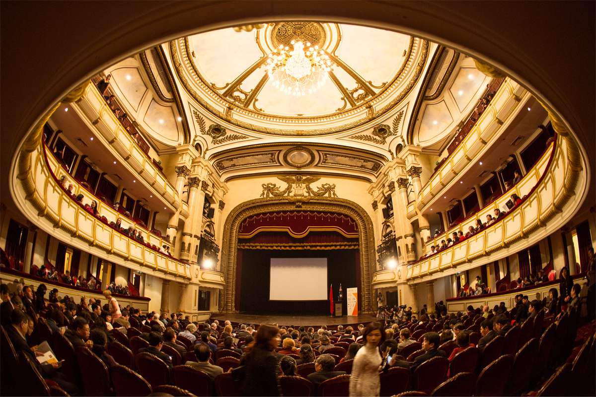 The opulent interior of the Hanoi Opera House, a historical landmark near the Hanoi Old Quarter