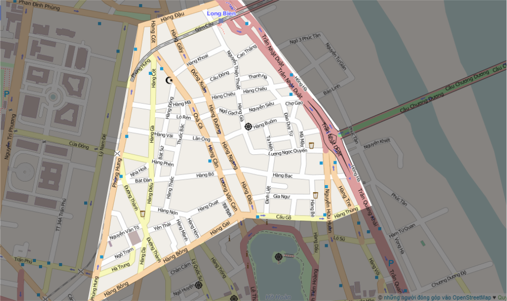 Map of 36 Streets Hanoi highlighting the Old Quarter's layout