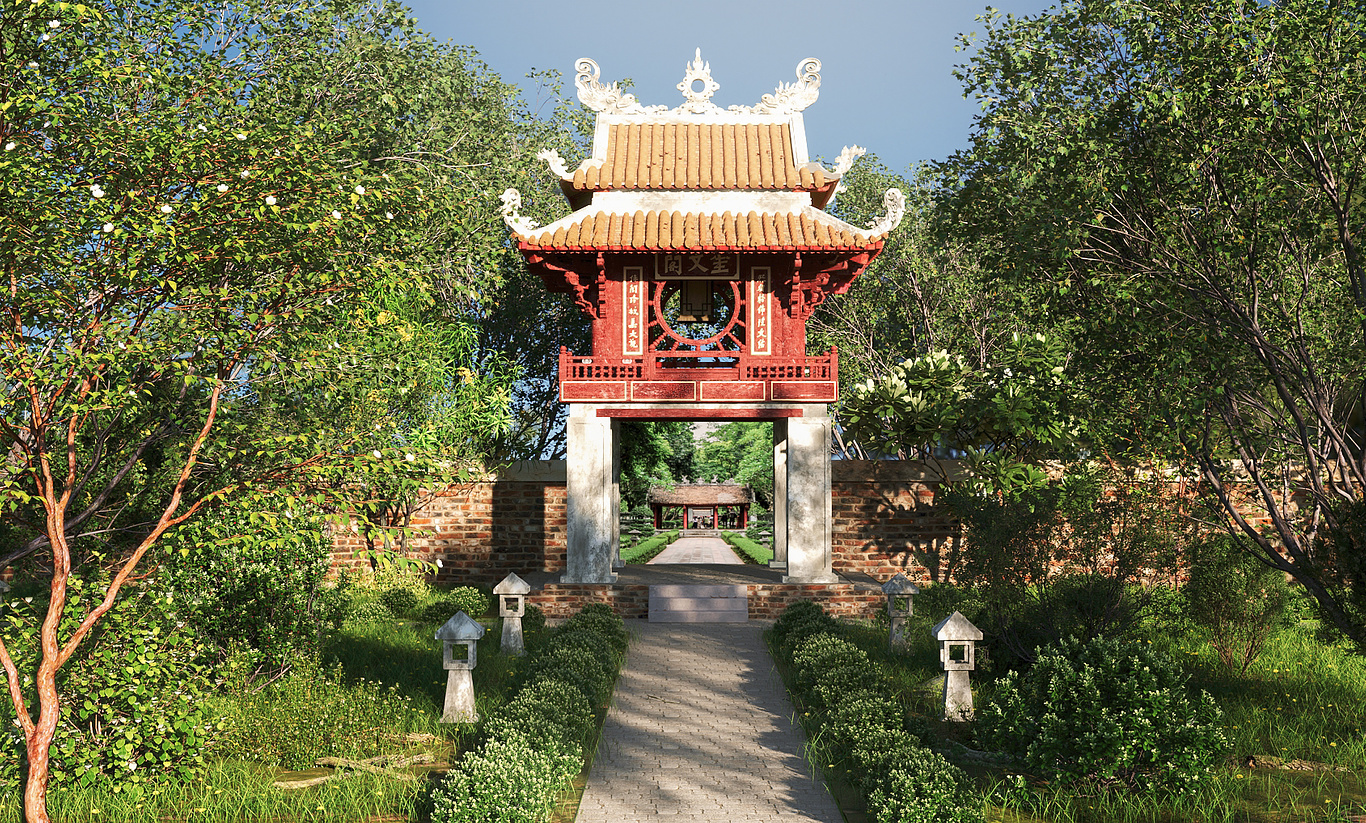 The Bell Pavilion (Khuê Văn Các) gate at The Temple of Literature, a prominent stop on hanoi day tours
