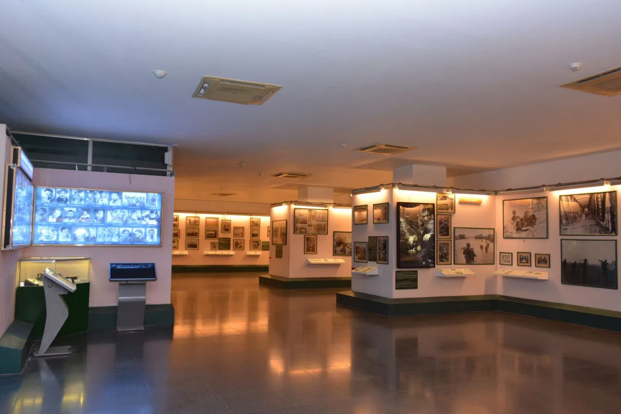 Interior of War Remnants Museum showcasing historical exhibits for an insightful Ho Chi Minh city sightseeing experience.