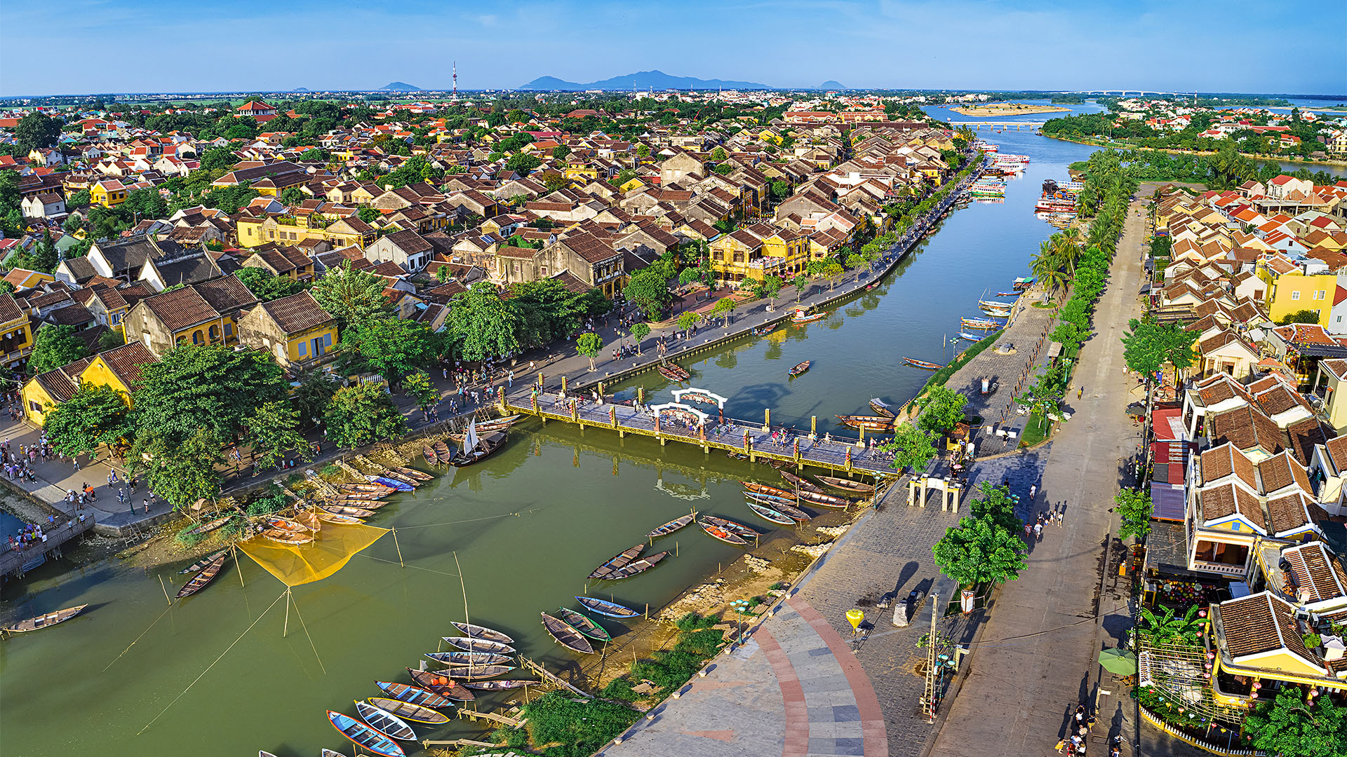 Aerial view of Hoi An Ancient Town with the Thu Bon River - A beautiful addition to any Vietnam Itinerary.