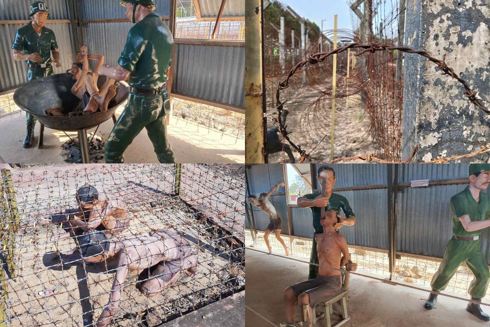 Historical war and torture exhibits at Phu Quoc Prison, Vietnam. A significant site on a Vietnam Itinerary.