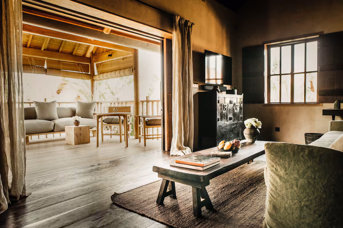 The villas at Zannier Hotels Phum Baitang built on stilts in the classic Cambodian style