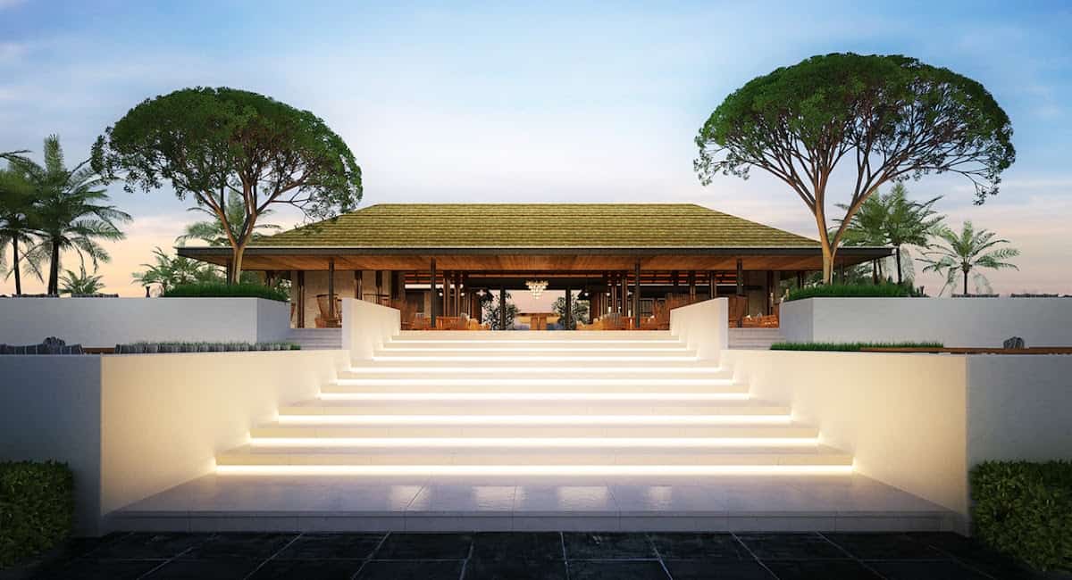 Main restaurant and central pavilion at The Royal Sands Koh Rong featuring elegant island architecture and welcoming atmosphere