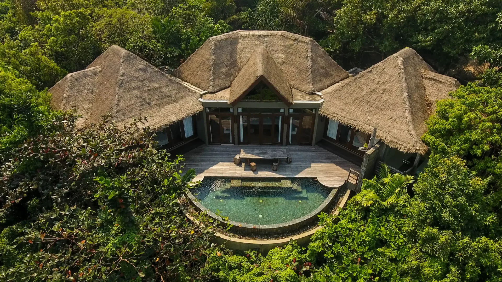 Overwater villa at Song Saa Private Island featuring private infinity pool and panoramic ocean views