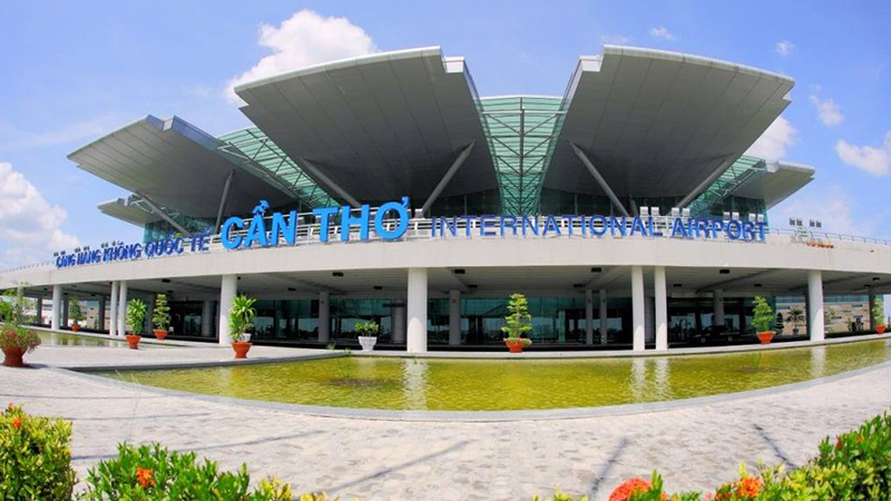 Can Tho International Airport Vietnam terminal with lotus-inspired roof and landscaped entrance area