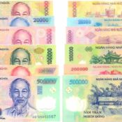 Currency in Vietnam featuring Vietnamese Dong banknotes with different denominations from 20000 to 500000 VND displayed together