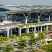 A distant view of noi bai international airport vietnam​ with a peaceful landscape in harmony with nature.