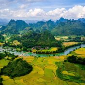 An aerial view representing the scenic destinations available on Vietnam tours for seniors.