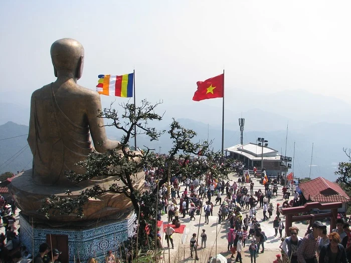 Yên Tử Festival at mountain temple with pilgrims, flags, and spiritual gathering in northern Vietnam