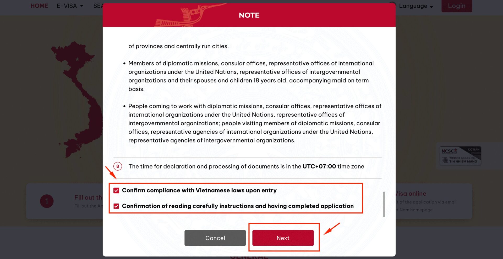Step 2: You need to acknowledge reading the brief instructions on this page. To move on to the next step, scroll down and tick the box. Then click “Next” 