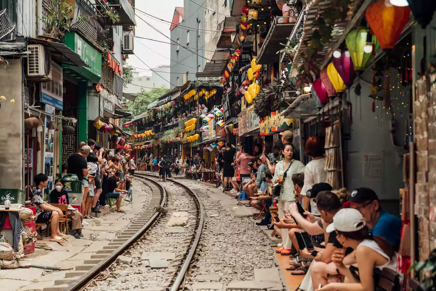 Railway-side coffee shops in Hanoi (Northern Vietnam) 