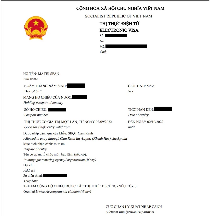 Vietnam evisa types available for UK Citizens