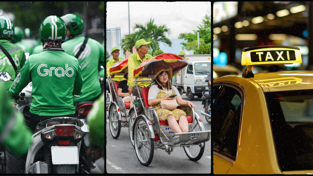 You can get around Hanoi easily using ride-hailing apps, public buses, taxis, or motorbikes 